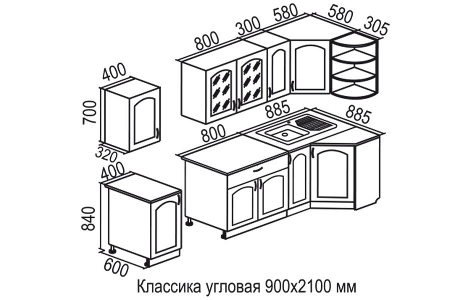 Кухня классика угловая 900х2100 мм боровичи